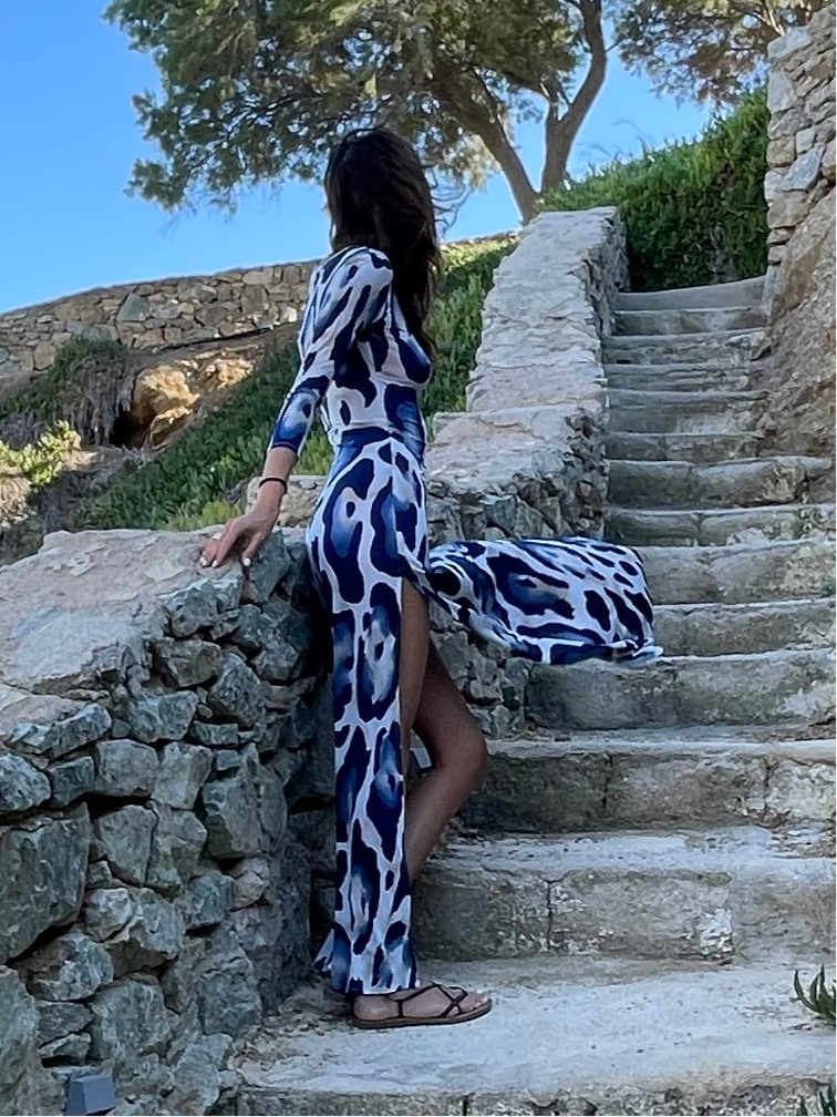 MAHA DRESS BLU LEOPARD