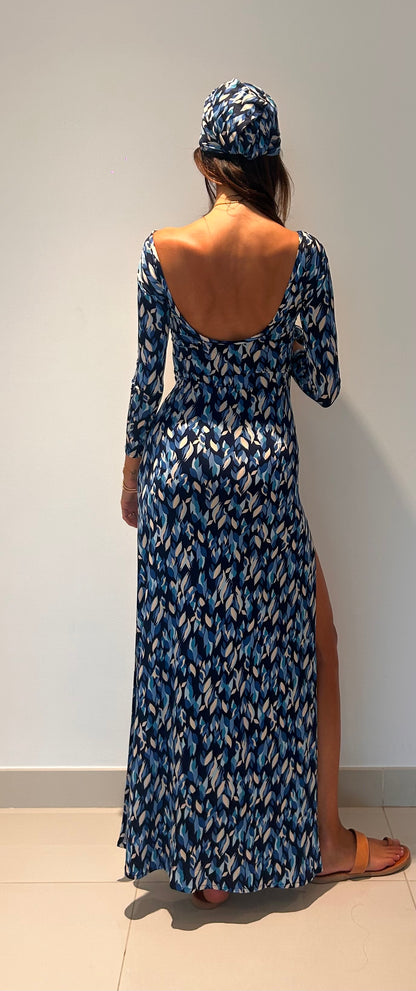 Maha Dress Blue Leaves