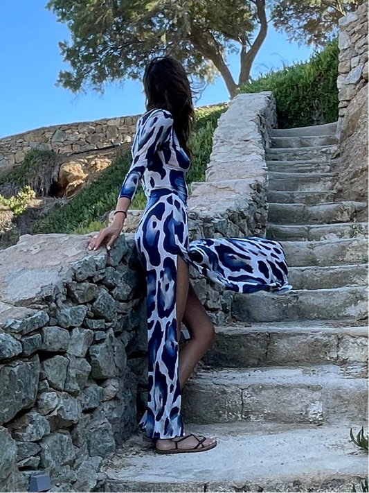 MAHA DRESS BLU LEOPARD