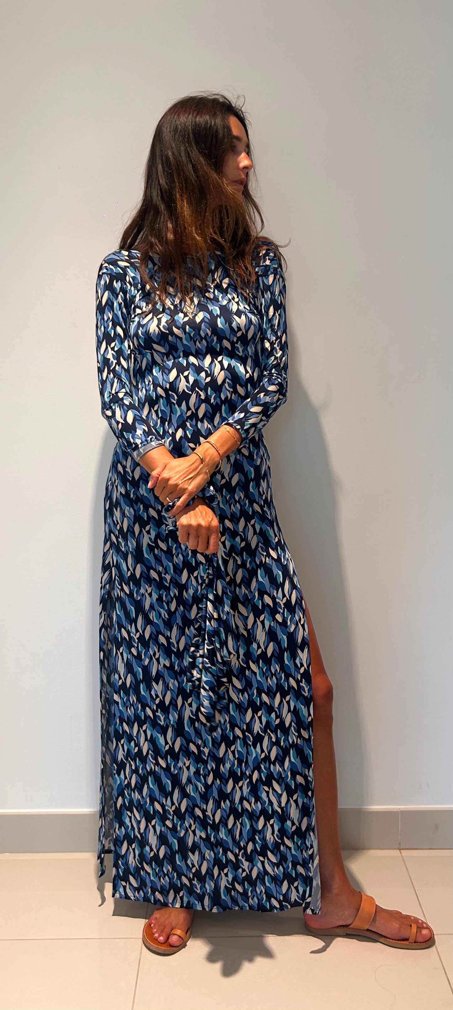 Maha Dress Blue Leaves