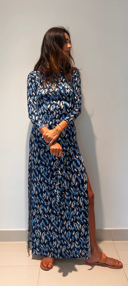 Maha Dress Blue Leaves